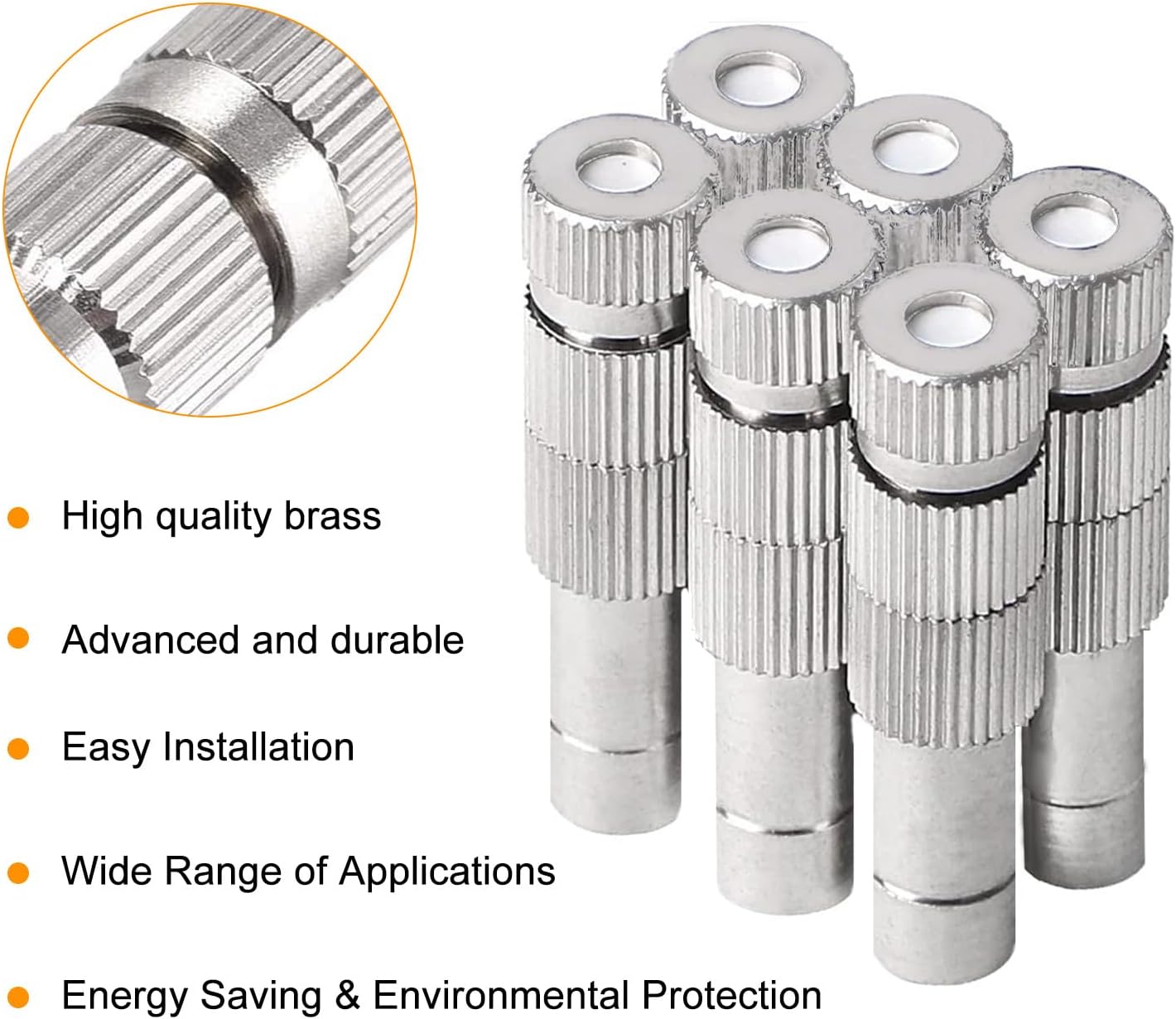 20pcs Brass Mister Nozzles, 6mm Misting Nozzles for Outdoor Cooling System, Landscaping, Air Humidification, Greenhouse Irrigation (with Filter, 0.008"/0.2mm Orifice)