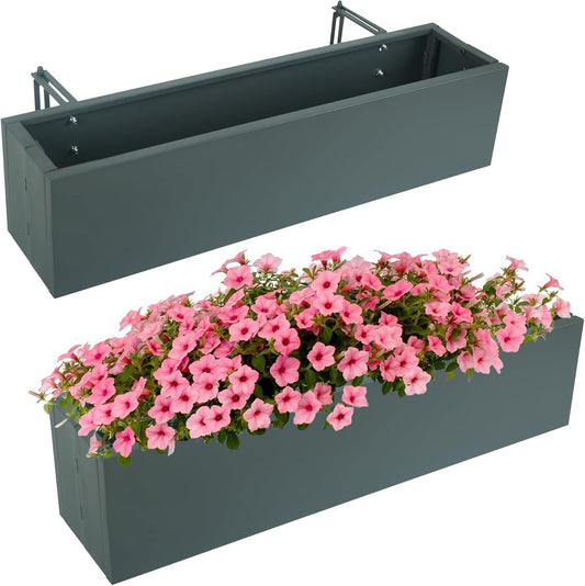 2 Pack Metal Railing Planter Box, 30 Inch Balcony Planters with Adjustable Brackets, Large Hanging Planters for Outdoor Fence Deck