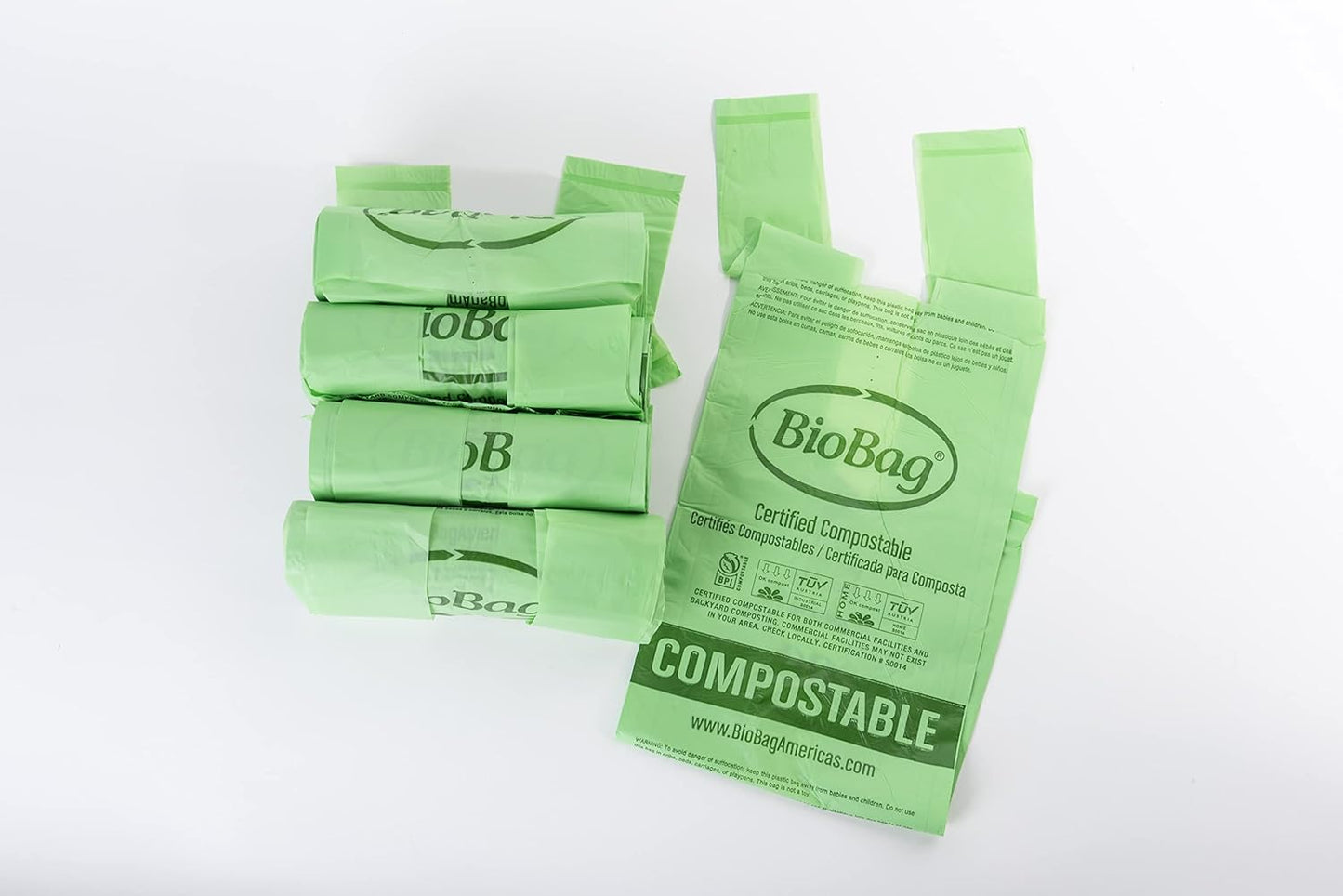 2.6 Gallon Compostable Bags with Handles by BioBag, 150 Count, BPI Certified, Meets ASTM D6400 Standards, Made in USA, Easy-Carry Kitchen Bin Liners