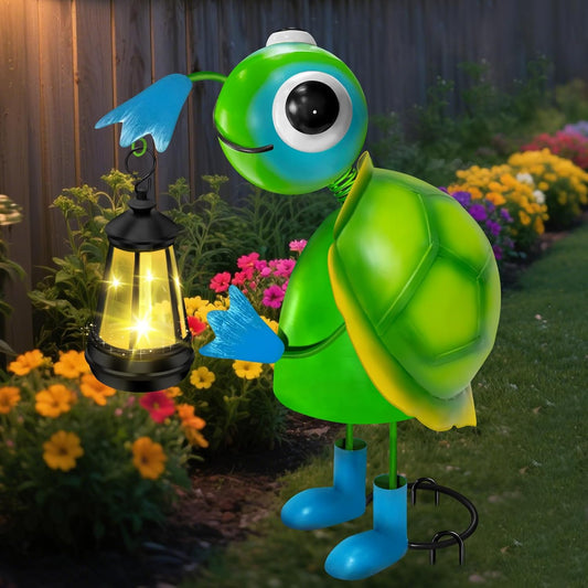 Solar Garden Lights Turtle Statue with Solar Lantern Lights,13.78in Tall Big Metal Turtle Garden Decor,Birthday Gifts for Women Mom,Decorative Stakes for Home Decorations,Patio,Porch,Yard Art,Ornament