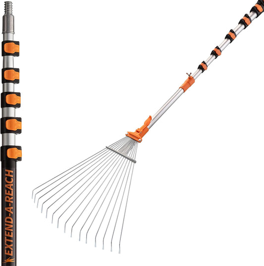 5-24 Telescoping Roof Rake 30 ft Reach // Collapsible Roof Rake for Leaves and Pine with Extension Pole // Roof Cleaning Tool for Gardening and Lawns // High Reach Adjustable Metal Leaf Raker