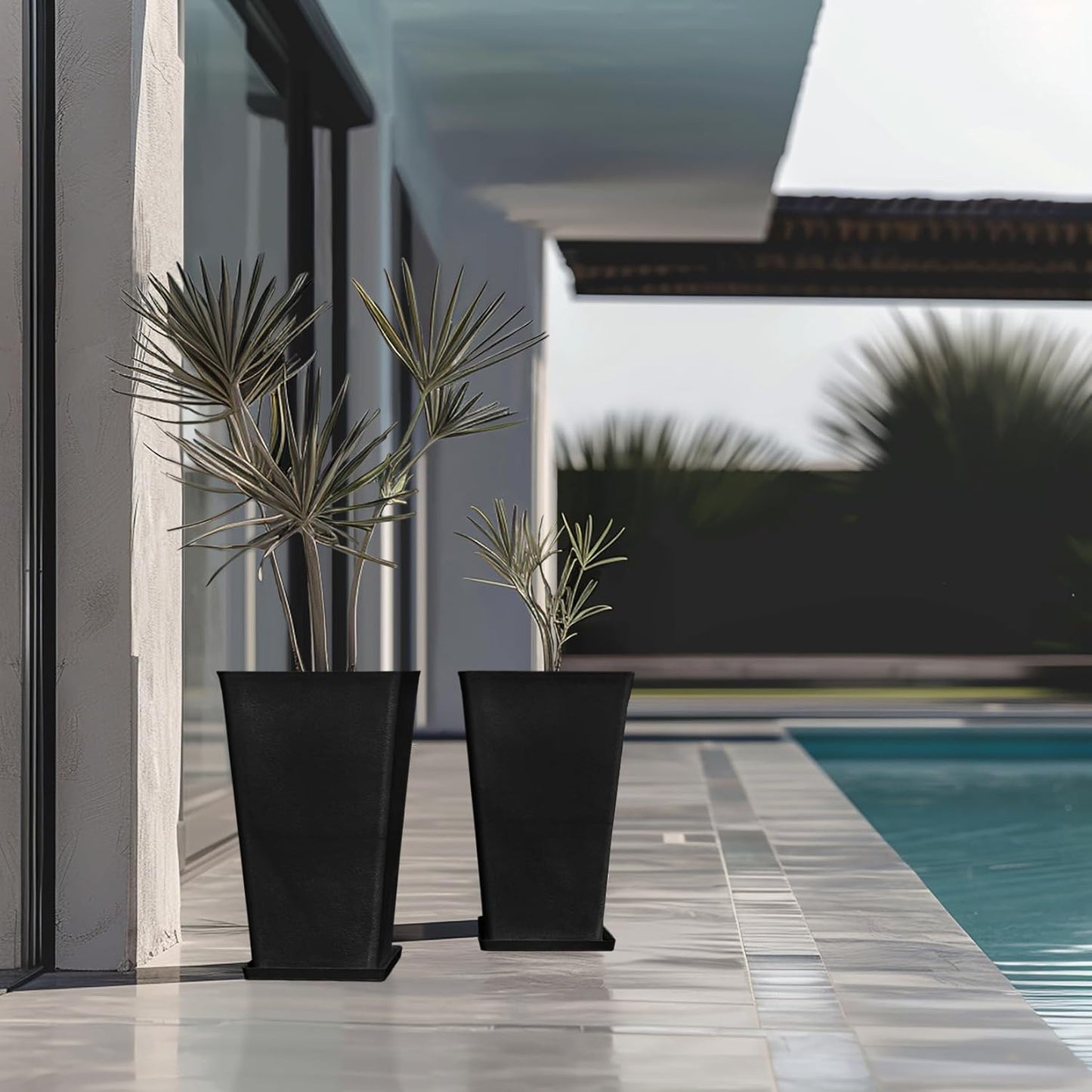 La Jolíe Muse Tall Planters 20 Inch, Flower Pot Pack 2, Patio Deck Indoor Outdoor Garden Tree Planters (Black)