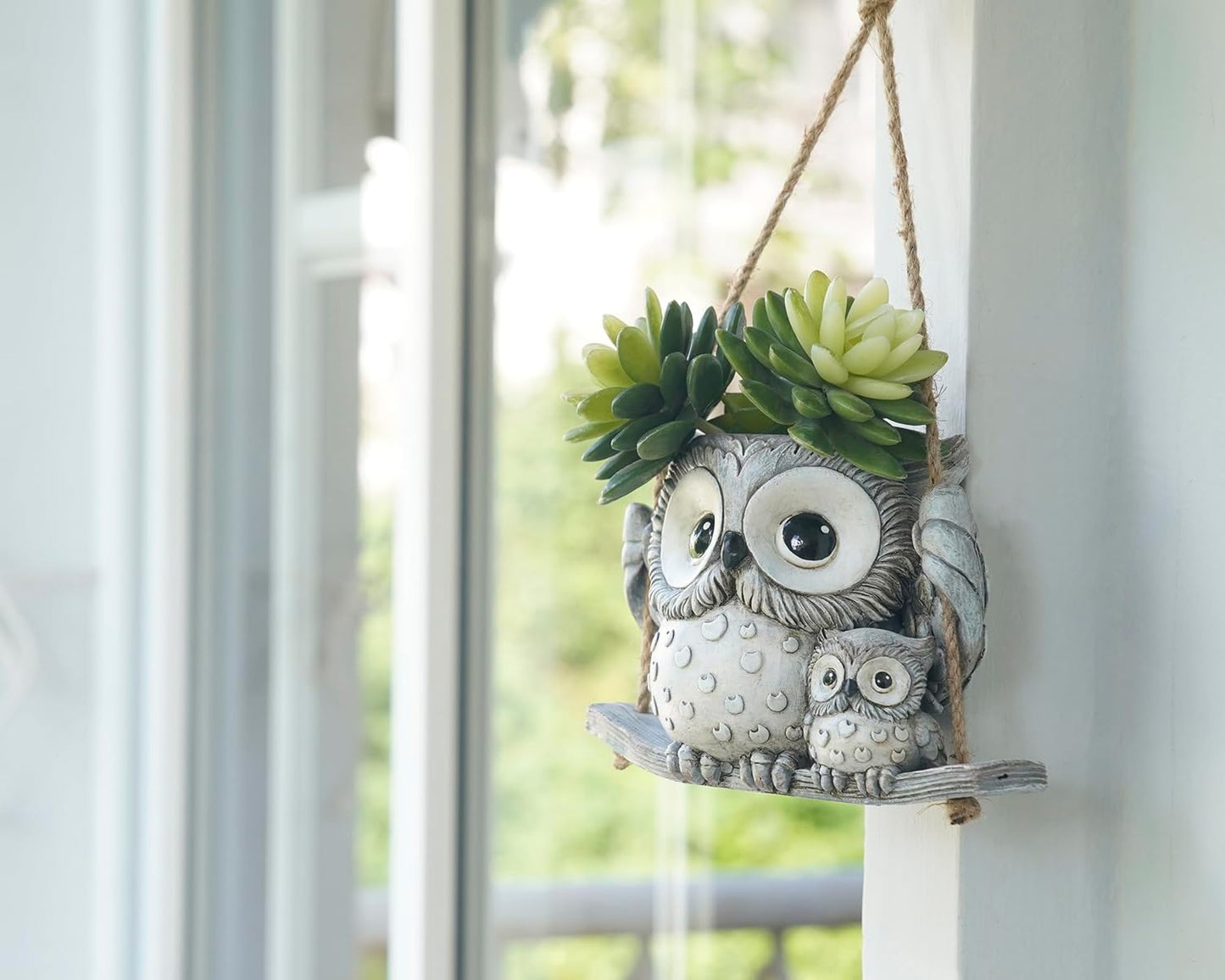 Swing Owl Hanging Planters for Indoor Plants, Cute Small Succulent Pots with Drainage Hole, Unique Resin Plant Hangers Outdoor, Hanging Plant Holder for String Of Pearls, Gift Ideas for Mother