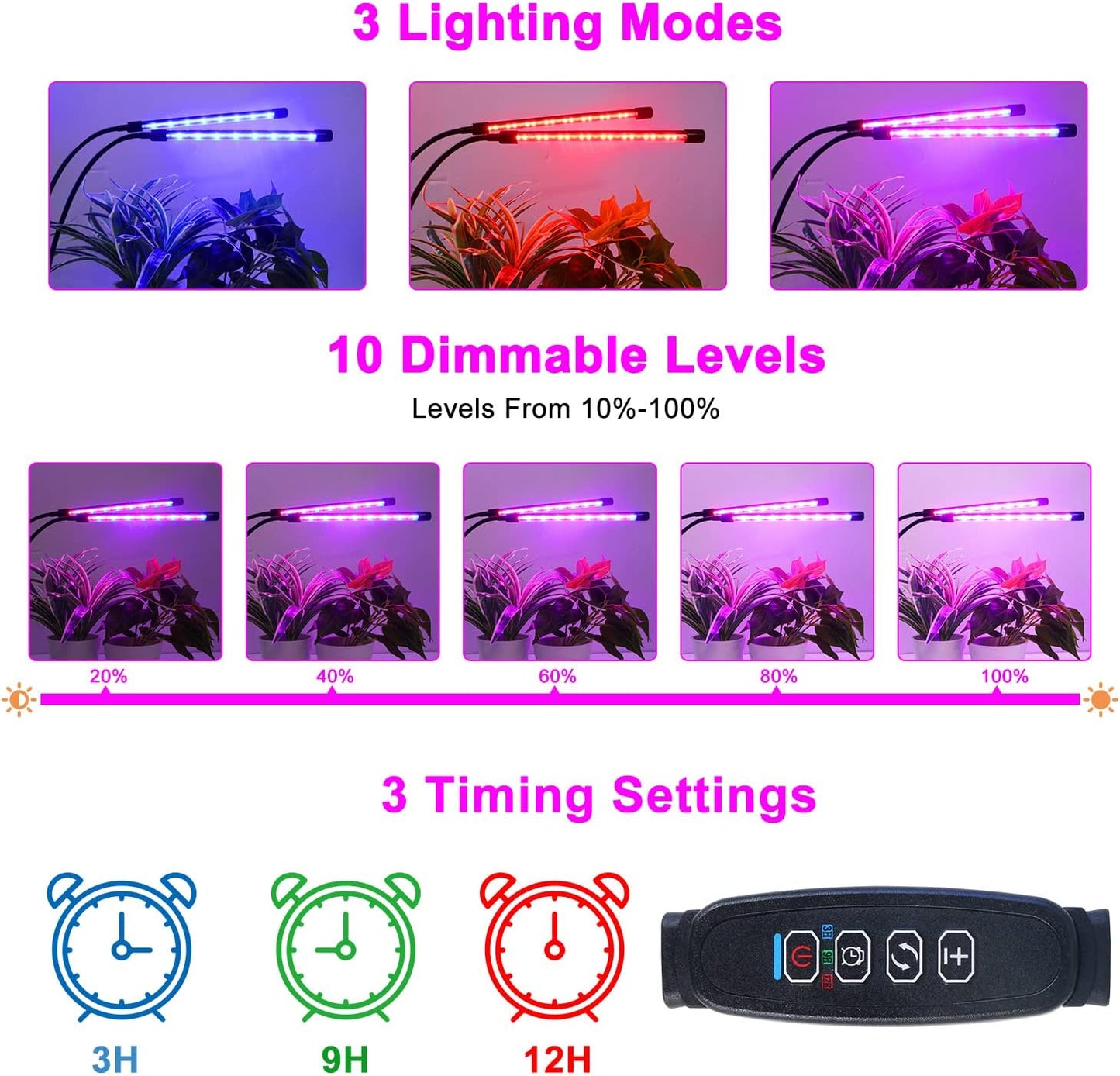 Grow Lights for Indoor Plants, Full Spectrum LED Plant Lamps with Clips and 3m Cables for Seeding Growing(2 Pack)