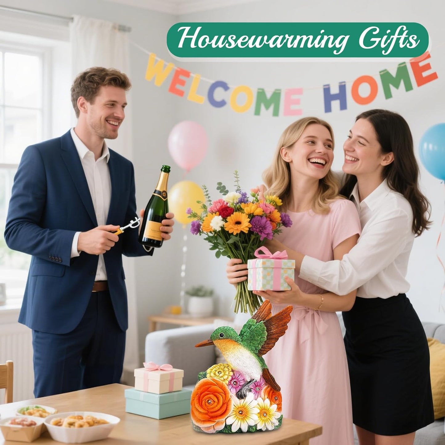 Linkax Birthday Gifts for Women Mom Grandma Sister, Hummingbird Statue Solar Lights Outdoor Garden Decor for Outside Patio Yard Front Porch Balcony Home, Gardening Housewarming Gifts New Home