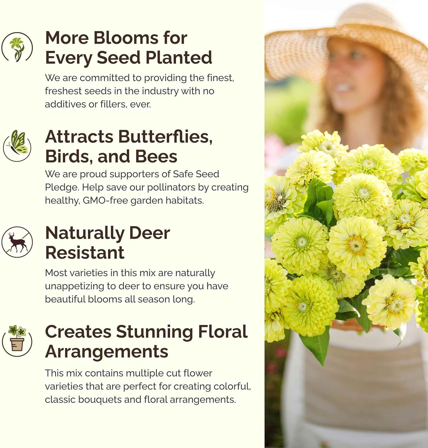 Eden Brothers Green with Envy Flower Mixed Seeds for Planting, 1/4 lb, 120,000+ Seeds with White Yarrow, Cornflower White | Attracts Pollinators, Plant in Spring or Fall, Zones 3, 4, 5, 6, 7, 8, 9, 10