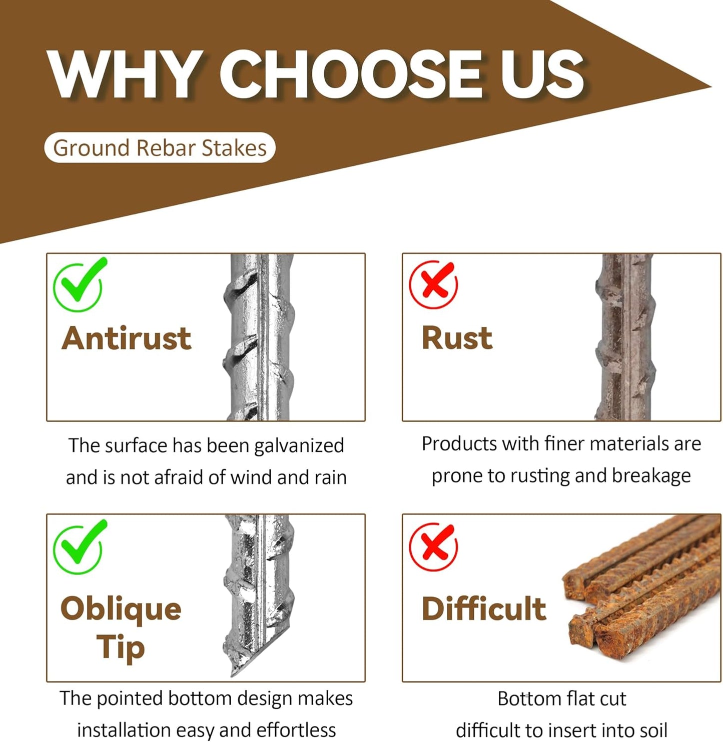 12 Pack 12 Inch Rebar Stakes Heavy Duty J Hook Ground Anchors, Anti Rust Metal Steel Tent Stakes Garden Fence Stakes, Silver