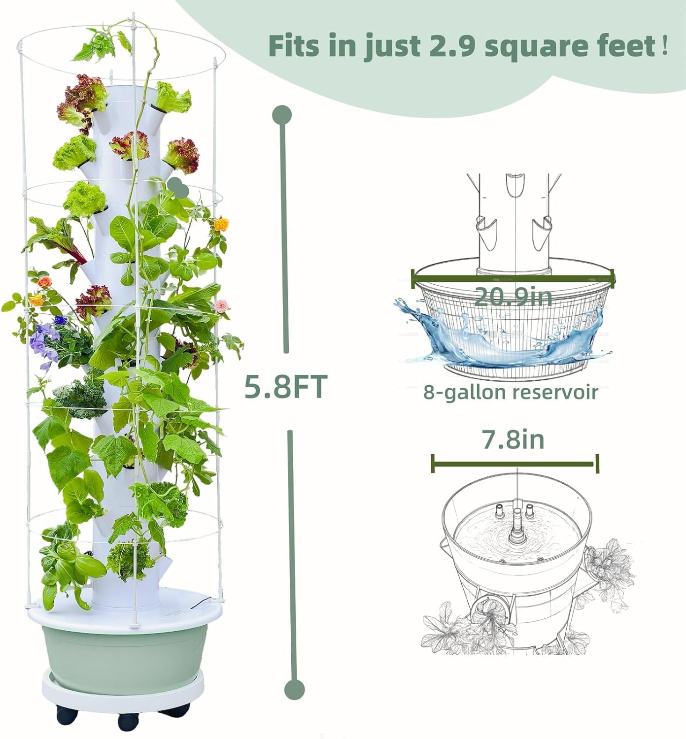 Hydroponic Growing System Kit, Vertical Hydroponic Tower with Trellis, Indoor & Outdoor Herb Garden, Vegetable Tower with 40 Planting Pods, Automatic Timer, Ideal for Gardeners & Beginners