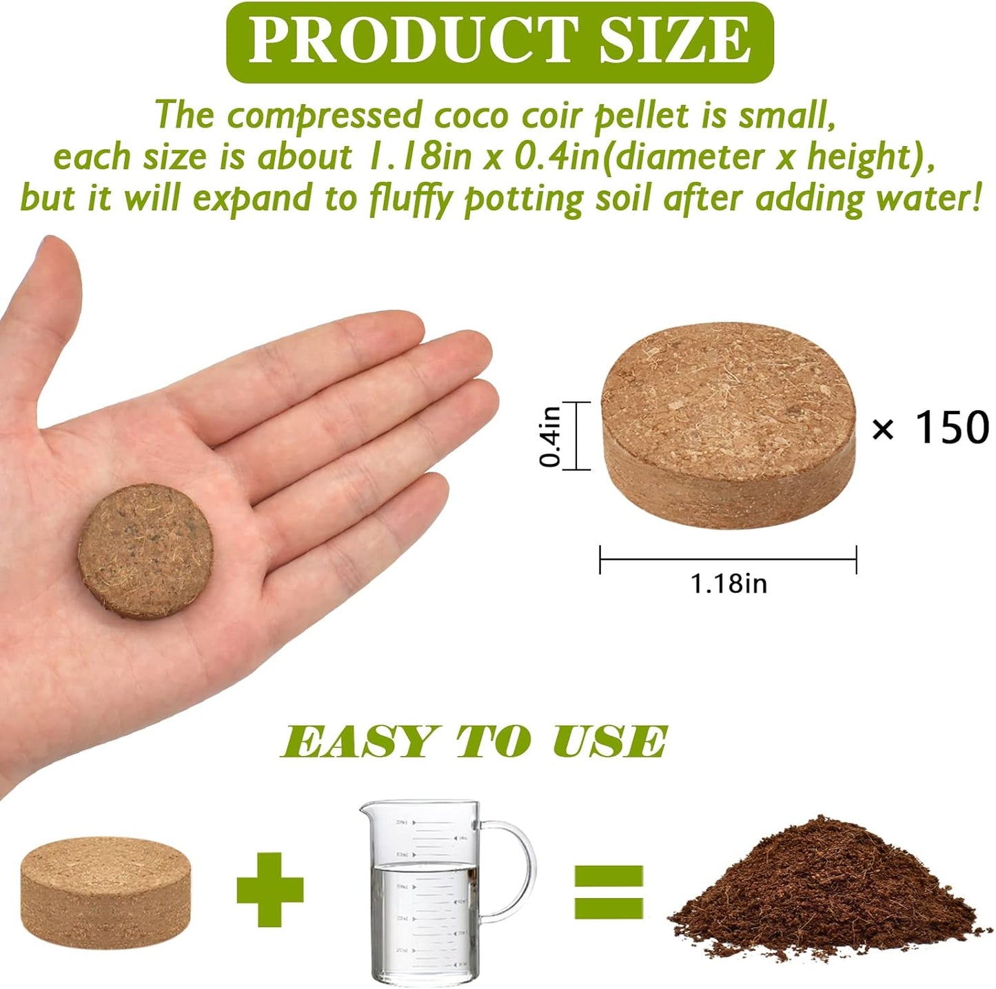 ZeeDix Organic Coco Coir Pellets Potting Soil, 150pcs 30mm Compressed Coconut Fiber Seed Starter Soil Pellets, Coco Peat Soil Discs for Indoor Outdoor Plants, Herbs, Houseplants, Flowers, Vegetables