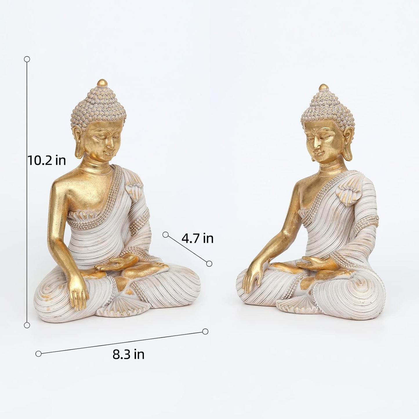 Gold Buddha Statue 10.2'' - Large Indoor Buddha for Home Decor, Zen, Living Room & Meditation