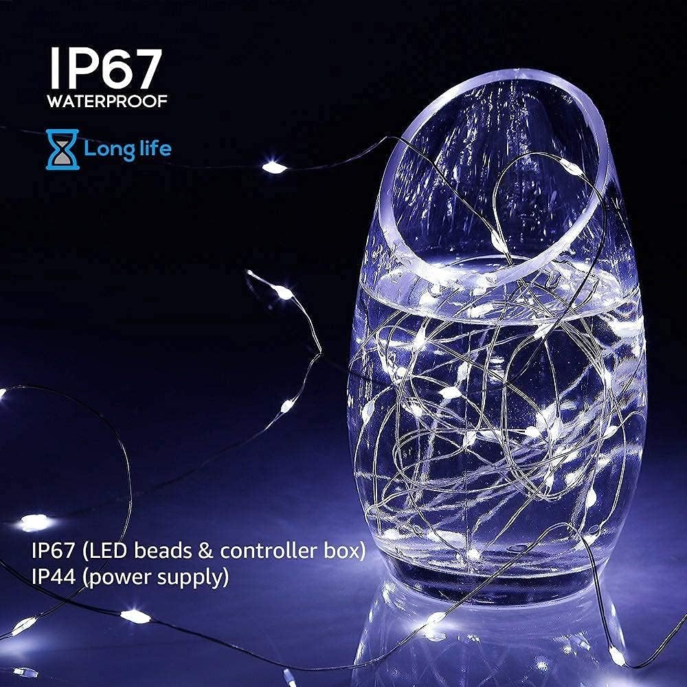 2 Pack Solar Powered Fairy String Lights Outdoor Waterproof 8 Modes Twinkle Christmas Decorations Lights, Each 33ft-100LED, 40ft-120LED, 66ft-200LED, 80ft-240LED, (White, 33)