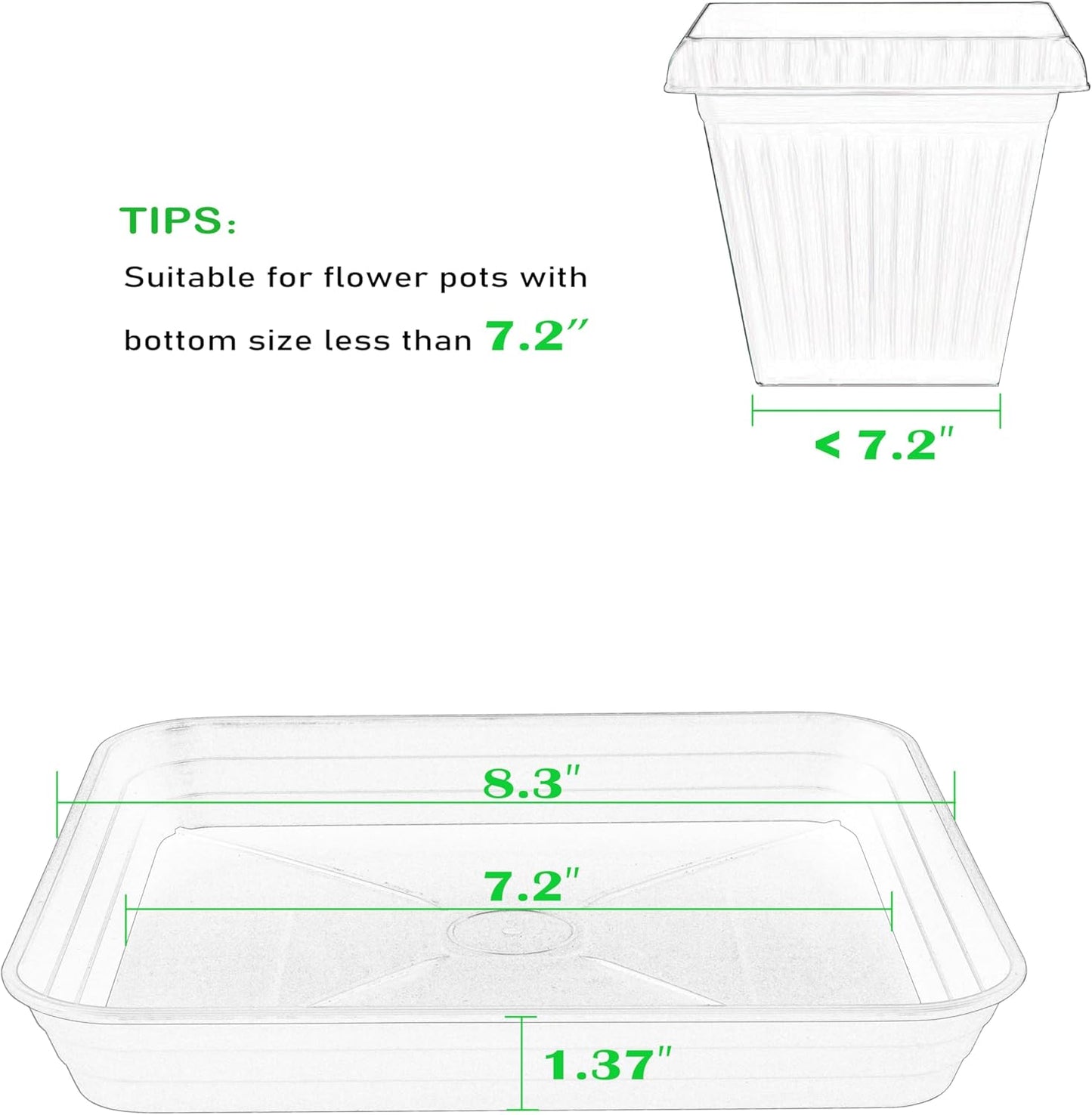 Square Plant Saucer Tray 8 inch 2 Pack, Heavy Duty Plastic Square Plant Saucers for Indoors Outdoor, Flower Planter Drip Trays for Pots, Seed Starting Tray