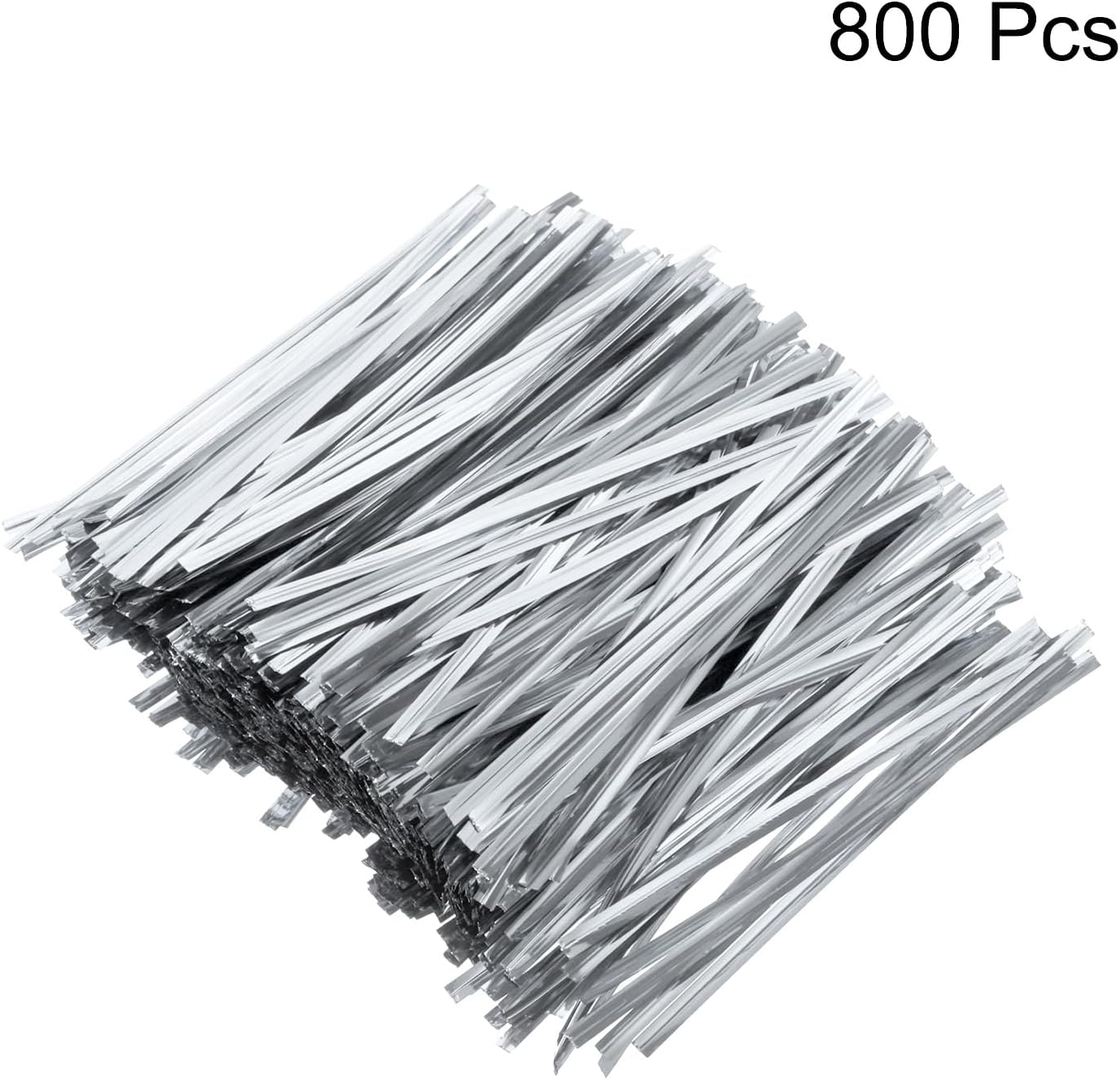 HARFINGTON 800pcs Bag Twist Ties 4.7" Reusable Plastic Metallic Twist Ties Wire Cable Ties for Party Bread Candy Cake, Silver