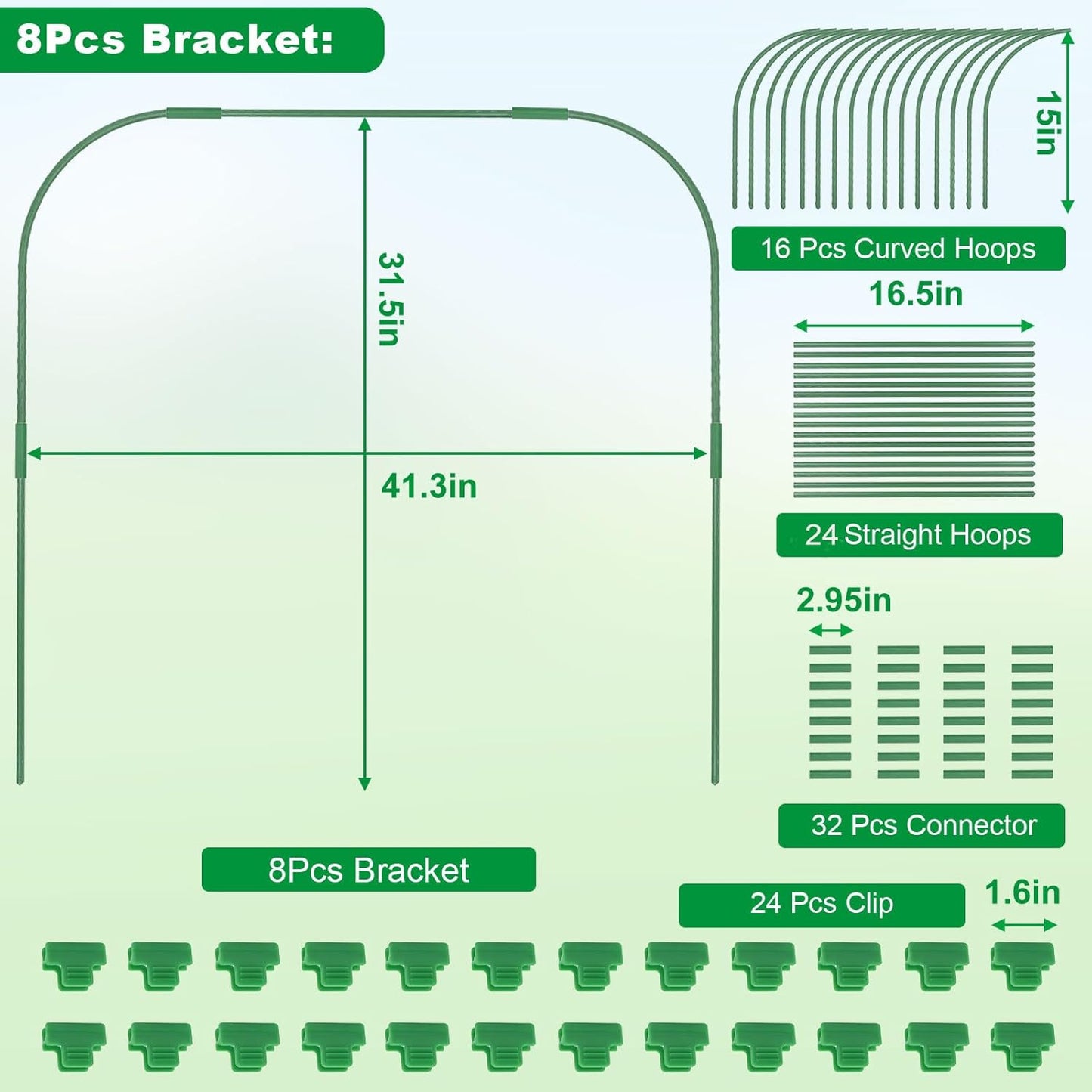 Greenhouse Hoops for Raised beds ,8 Sets Garden Hoops of 41.3'' x 31.5'' Detachable Rust-Free Garden Tunnel for Garden Fabric,Garden Hoops Grow Tunnel, DIY Plant Support Garden Stakes