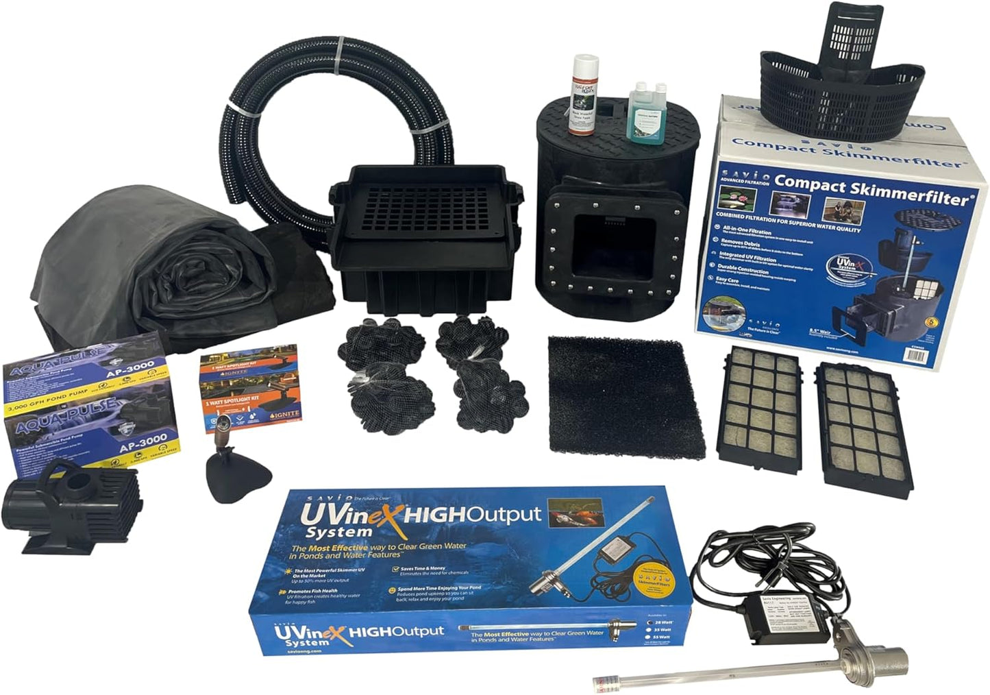 HALF OFF PONDS Savio Select 3,000 GPH Submersible Pump Pond Kit with 20' x 25' EPDM Rubber Pond Liner, UV Clarifier for Water Garden & Koi Pond