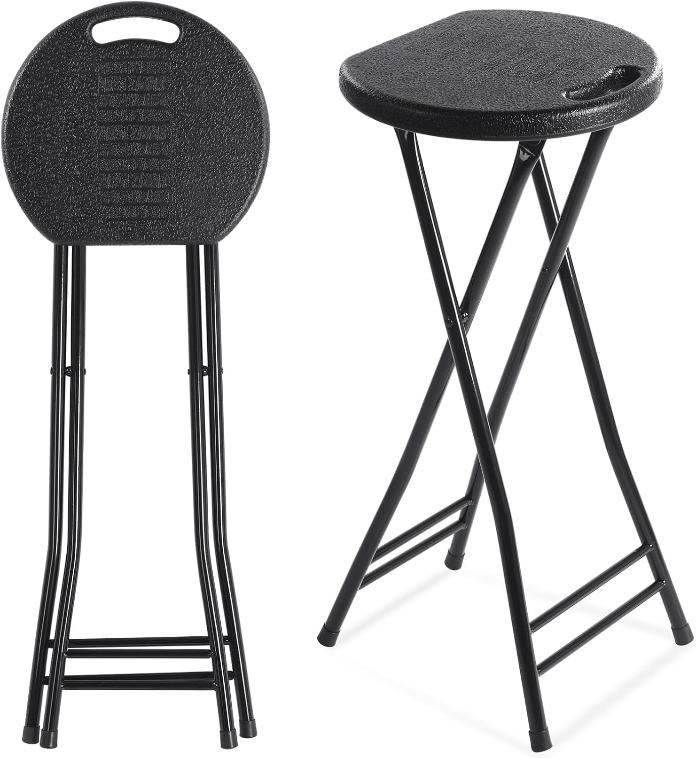 Suzile 2 Pcs Tall Folding Chair Portable Plastic Stool Chair Heavy Duty Foldable Bar Stools with Handle for Adults Kitchen Counter Room Home Camping Indoor Outdoor, 300lbs Capacity (27 Inch)