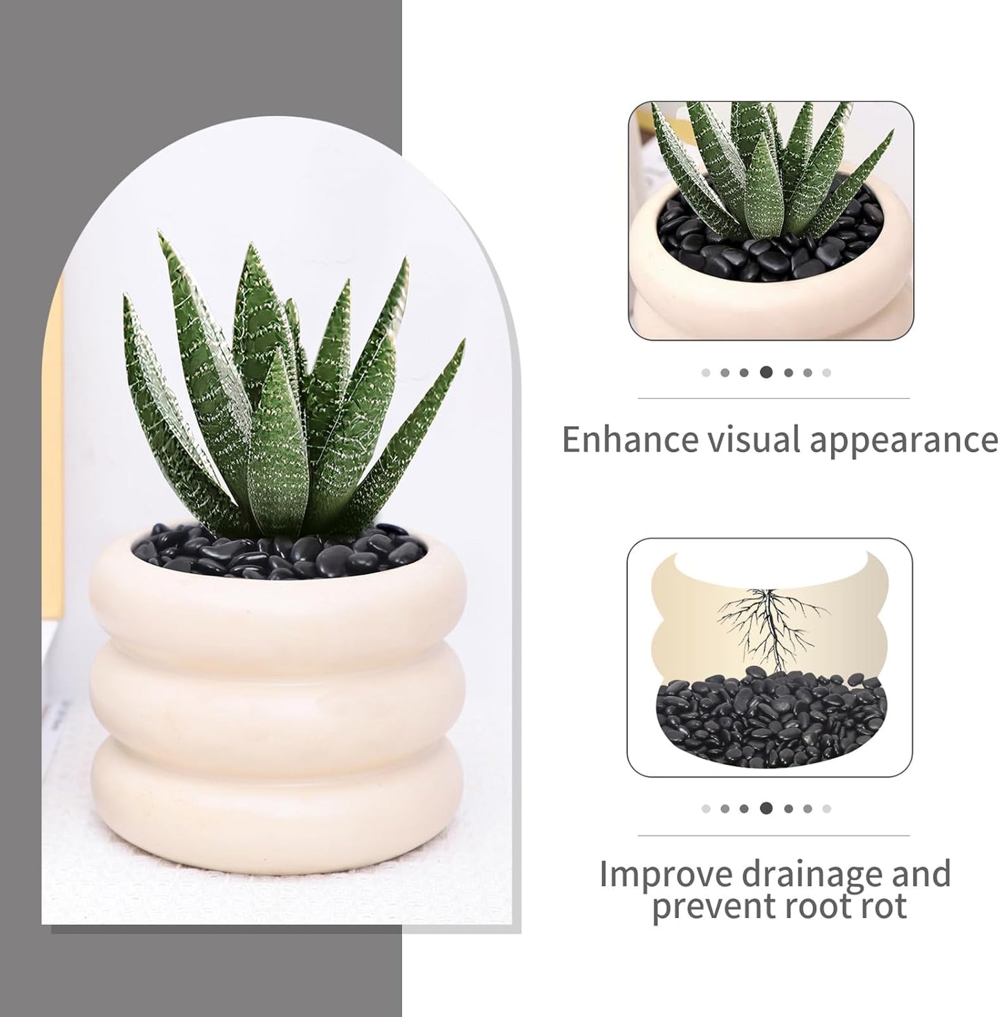 2.2LB Black Pebbles for Indoor Plants, Vases, Succulent, 3/8 Inch Small Black Rocks for Plants, Polished & Decorative