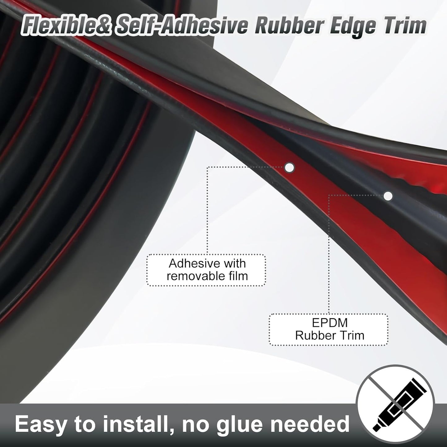Edge Trim, 3/32" Rubber Edge Trim, Flexible Self Adhesive U Channel Edge Trim, Edge Protector for Sharp Edge, Sheet Metal and Car Doors, Peel and Stick Auto Door Guard, Black Color, 20Ft