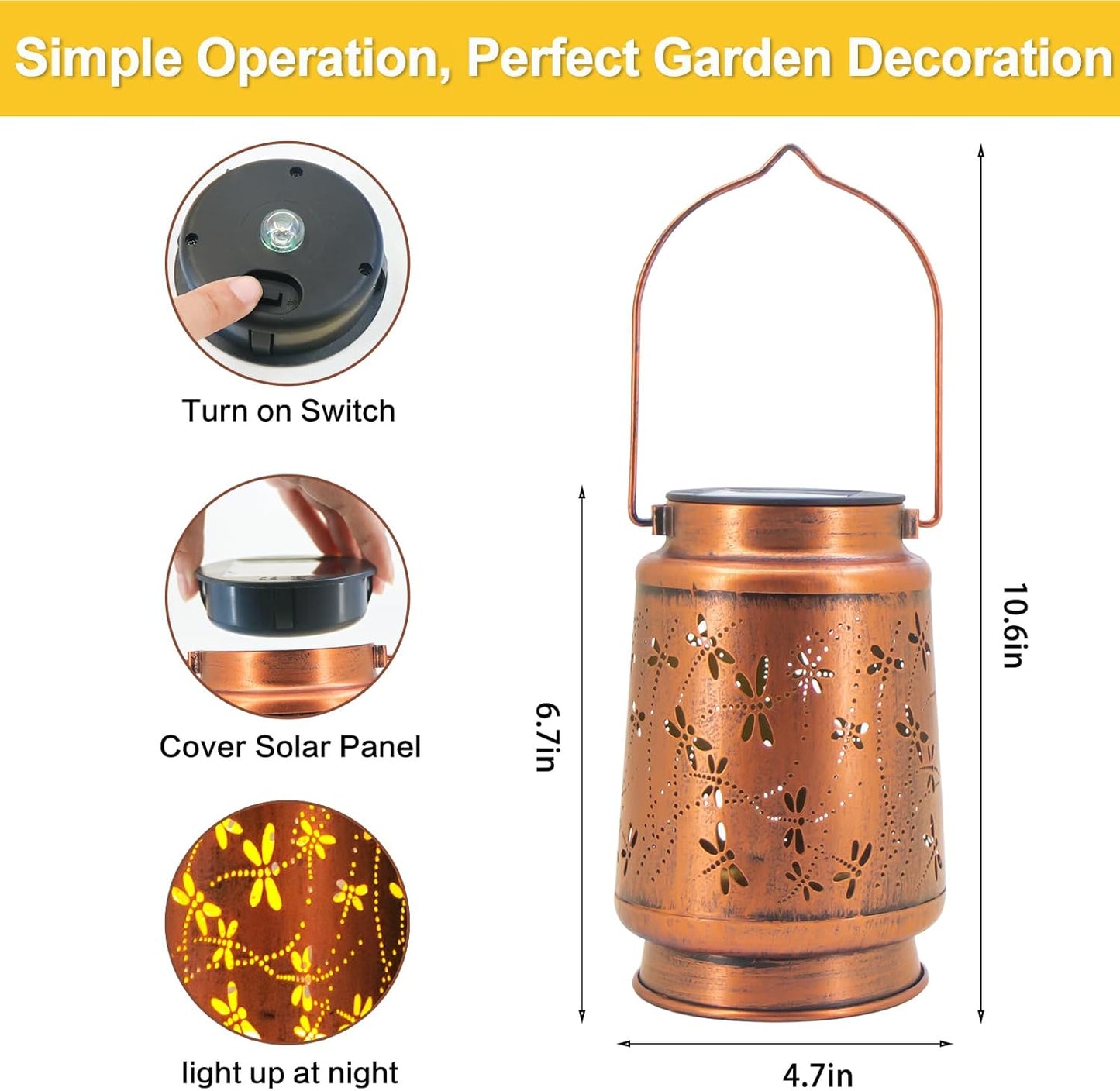 2 Pack Dragonfly Birthday Gifts for Women Mom Grandma Solar Lanterns Outdoor Waterproof Garden Decor Metal Hanging LED Decorative Light for Patio Yard Lawn Backyard Front Porch Gardening Gifts