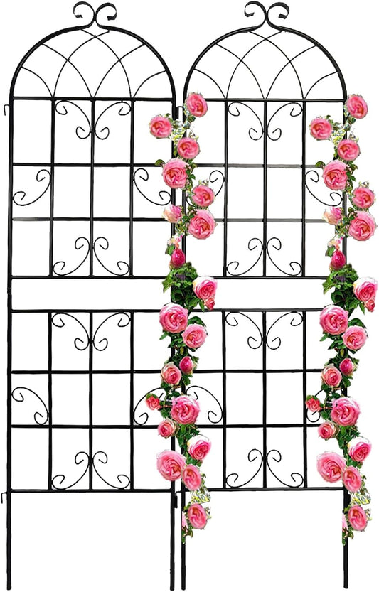 2 Pack Metal Garden Trellis for Climbing Plants 71" x 19.7" Outdoor Fence Rustproof Garden Trellis Support Roses Flower Lawn, Black 6FT