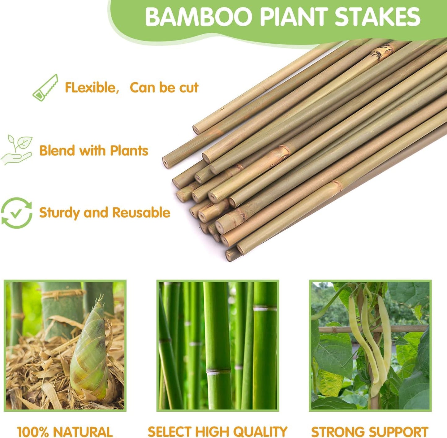 Plant Stakes,3FT Longer Sturdy Natural Bamboo Garden Stakes,GAGINANG 25Pcs Bamboo Sticks Trellis Support for Tomato, Vegetables Beans Trees Climbing Plants