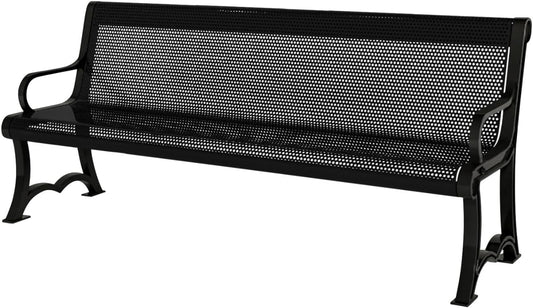 Coated Outdoor Furniture Heavy-Duty Outdoor Bench Thermoplastic Coated, Punched Steel, Commercial-Grade Garden Bench, Made in America (Portable with Back, 4 Ft, Textured Black)