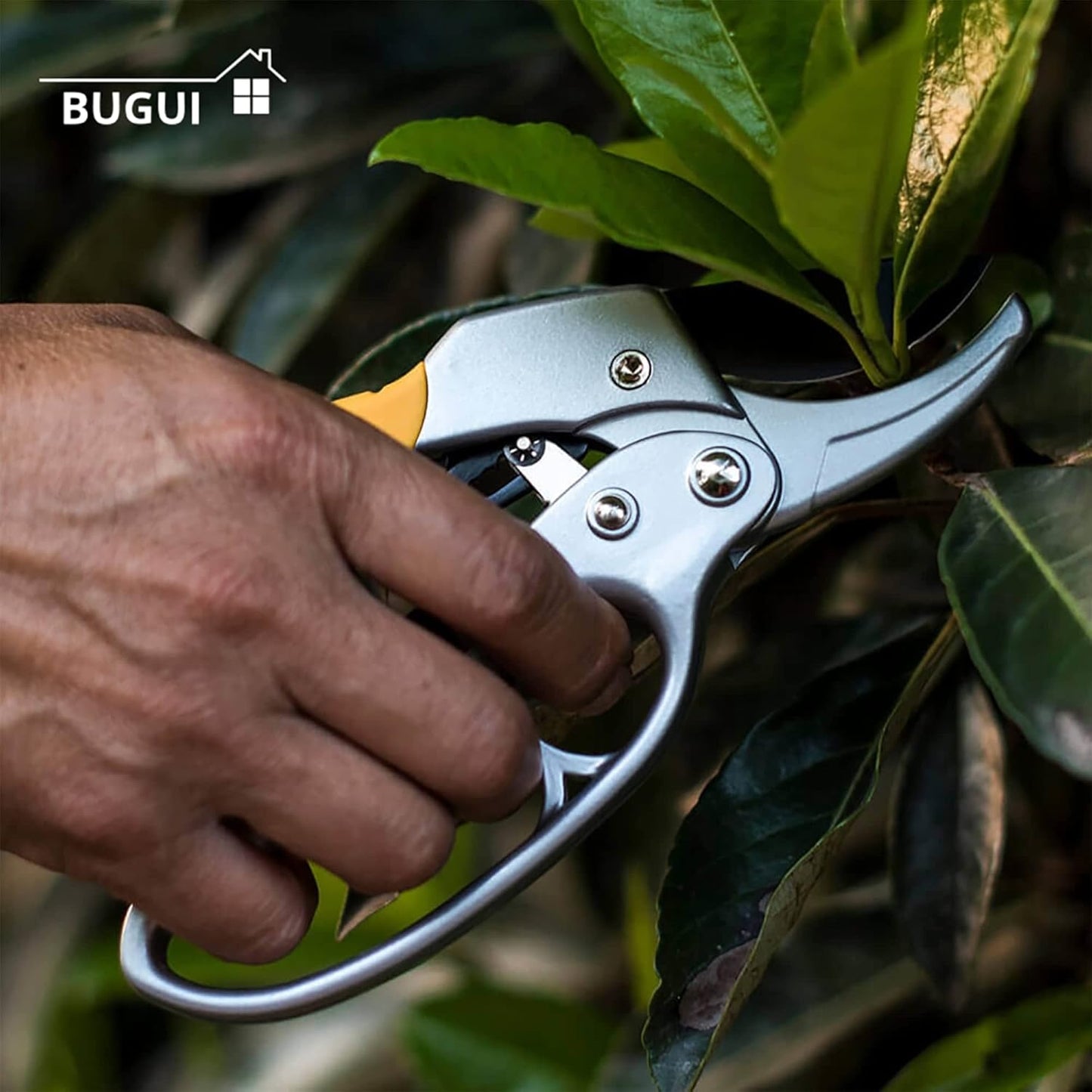 BUGUI 8" Ratchet Pruning Shears, 5 Times Cutting Power Than Normal Garden Scissors, Labor-Saving Design for Arthritis Weak Hands