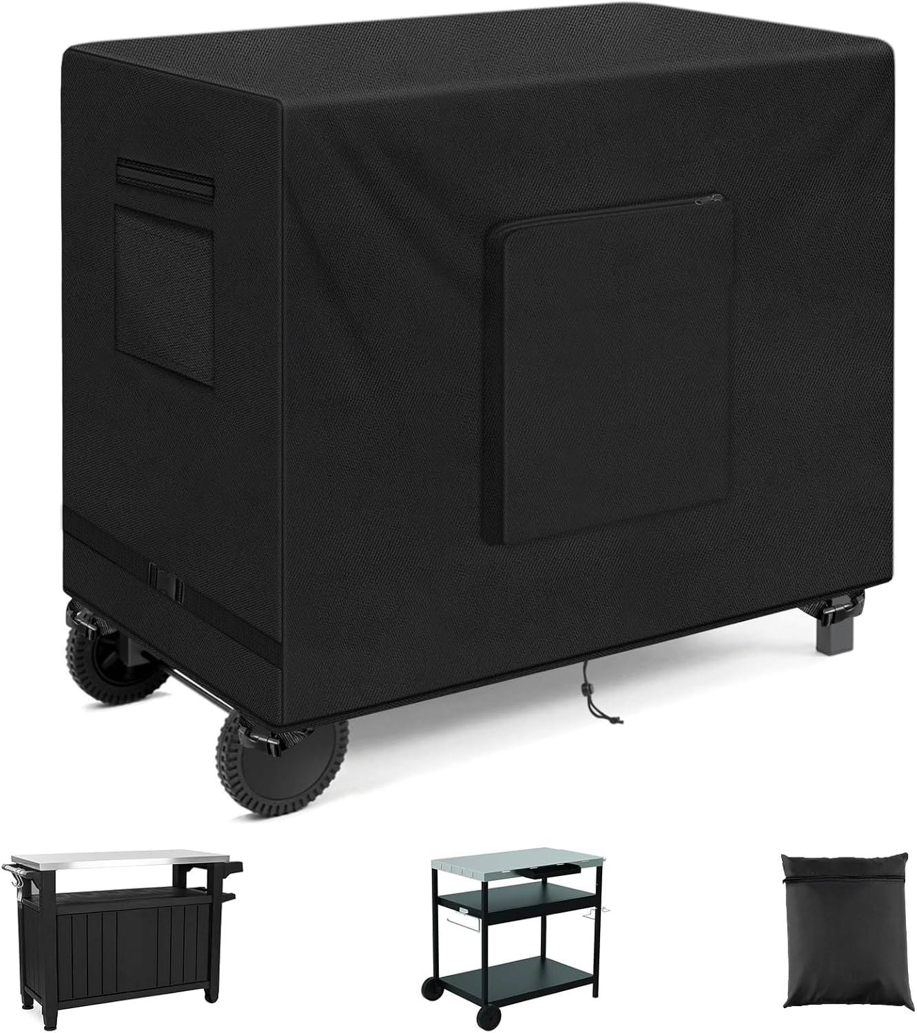 SIRUITON Outdoor Bar Cart Cover for 40 Inch BBQ Food Prep Table, Heavy Duty 600D Oxford Fabric Outdoor Dining Cart/BBQ/Worktable Metal Movable Table Waterproof Cover