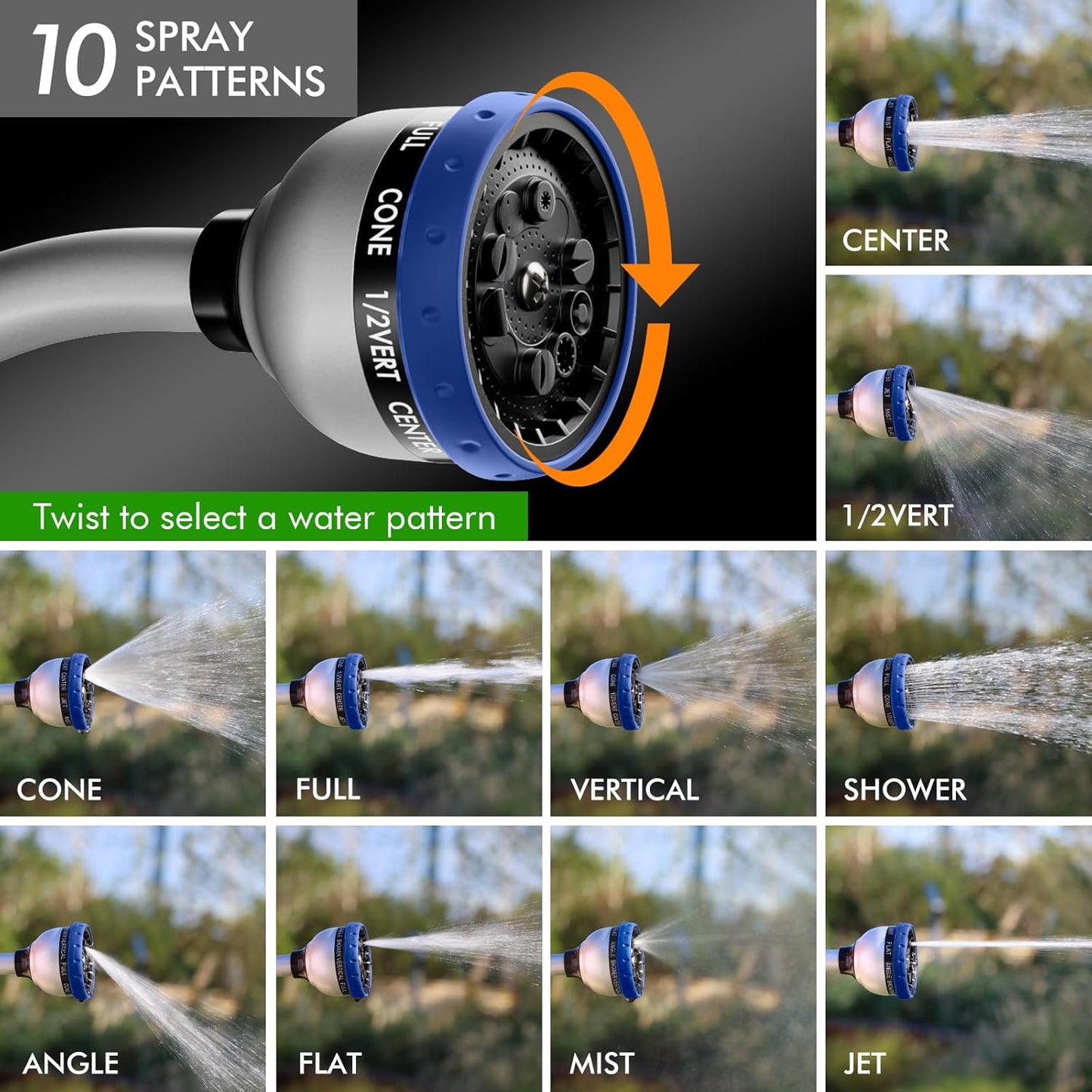 RESTMO Watering Wand Heavy Duty, Metal Garden Hose Wand with 10 Spray Patterns, 15-Inch Long Hose Nozzle Sprayer with Thumb Flow Control, Ideal to Water Hanging Baskets and Shrubs, Blue