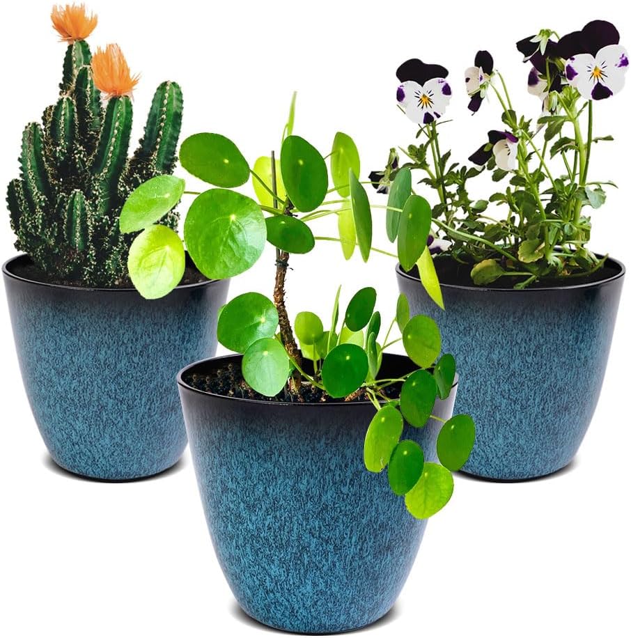 3Pack Plant Pots Durable Decorative Flower Pots,6 Inch Planter Set for Indoor and Outdoor Plants,Flowers,Succulents (Blue)