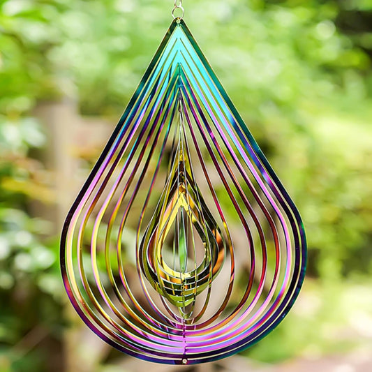 Wind Spinners Outdoor, 3D Water Droplet, Gradient Multicolor, 12 inches Stainless Steel Metal, Hanging Wind Spinners, Garden, Yard Décor, Outside, Gifts for Women Mom Wife