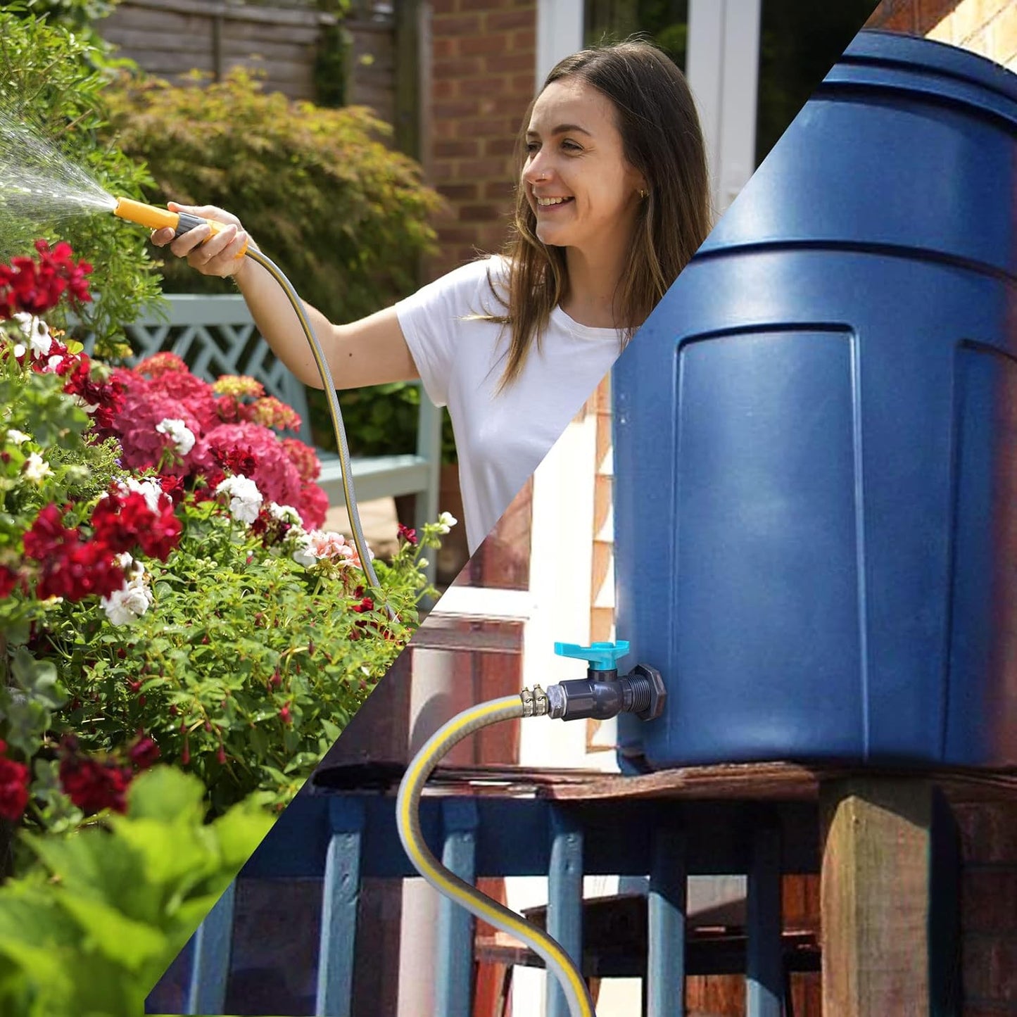 Rain Barrel Spigot PVC Faucet Kit Water Barrel Diverter Kit with Bulkhead Fitting,Ball Valve,Garden Hose Barb(25mm) Adapter,Pipe Clamps,Thread Seal Tape(kit for 25mm ID Hose)