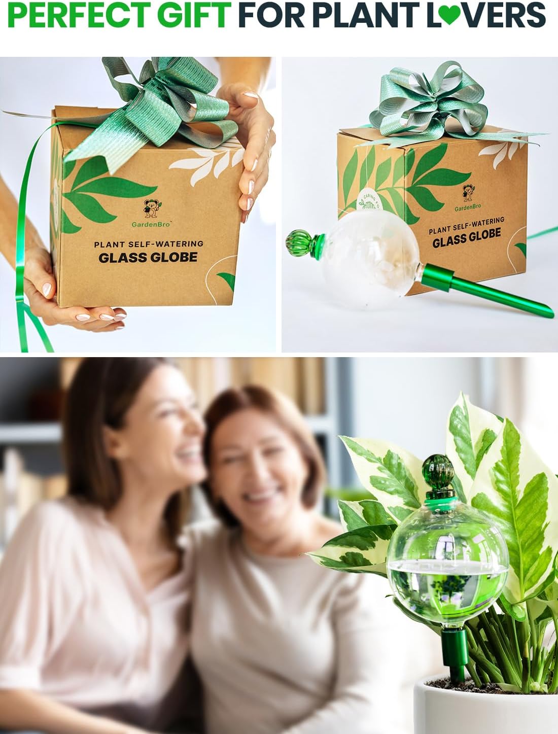 16 Oz Plant Watering Globes for Indoor Plants with Metal Self Watering Planter Insert - Premium XL Glass Hand-Blown Globes - Automatic Plant Waterer Indoor, Gift Idea for Gardeners [3 Globes]