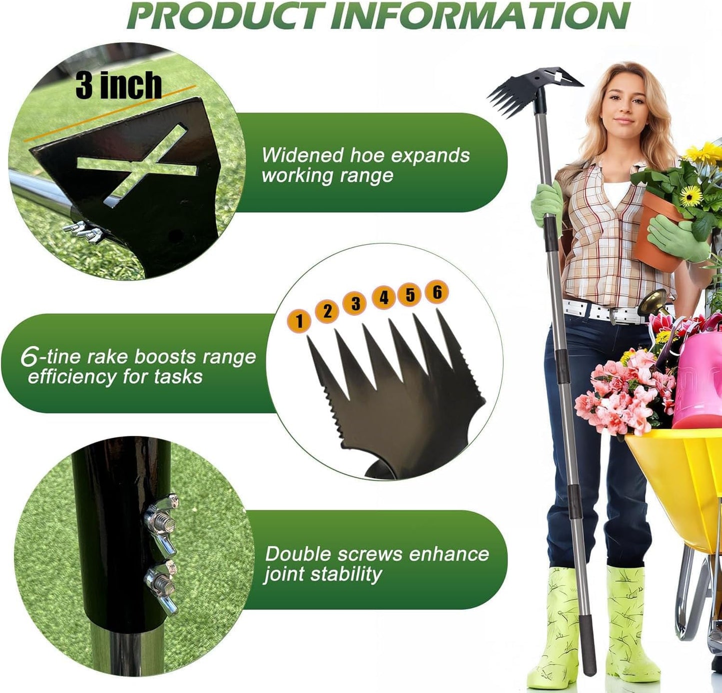 Weed Puller Tool with Long Handle, 60'' Weed Remover Weeding Tool, 2 in 1 Hand Weed Rake and Garden Hoe for Gardening, Uprooting Weeding Tool for Yard, Lawn, Patio, Garden