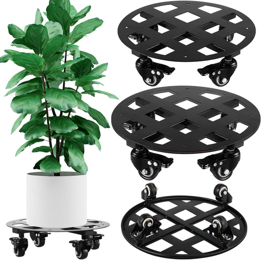 2 Packs 13.6 and 12 inches Large Metal Plant Caddy with Wheels Heavy-duty Round Plant Stands with Casters Indoor Outdoor Flower Pot Mover Roller Base Garden Dolly Coasters Black, Strong Load Capacity