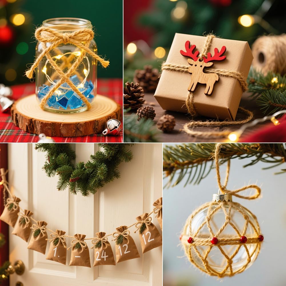 Tenn Well Natural Jute Twine, 984 Feet 2mm Garden Twine, Brown Jute String for Arts and Crafts, Gardening, Gift Wrapping, Bundling, Recycling