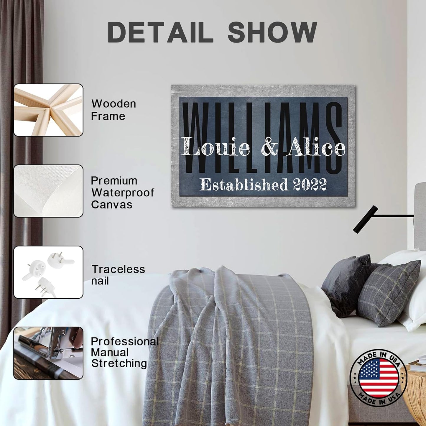 iLOOKLiKE Personalized Last Name Signs with Couple's Names Wall Art Custom Family Established Date Canvas Prints Framed Unique Wedding Anniversary Housewarming Gifts for Home Decor 24×36inch