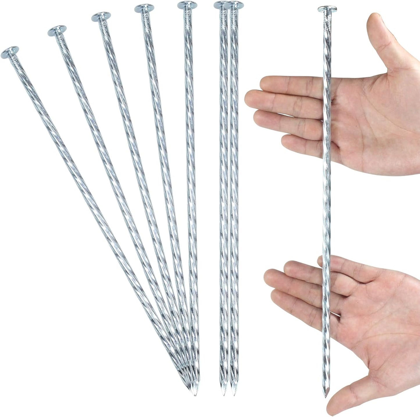 14 Inch Heavy Duty Spiral Landscape Spikes Solid Galvanized Metal Garden Stakes for Speed Bump, Wheel Stop, Paver Edging, Floor Covering, Weed Barriers, Tent, Garden Plants (25)