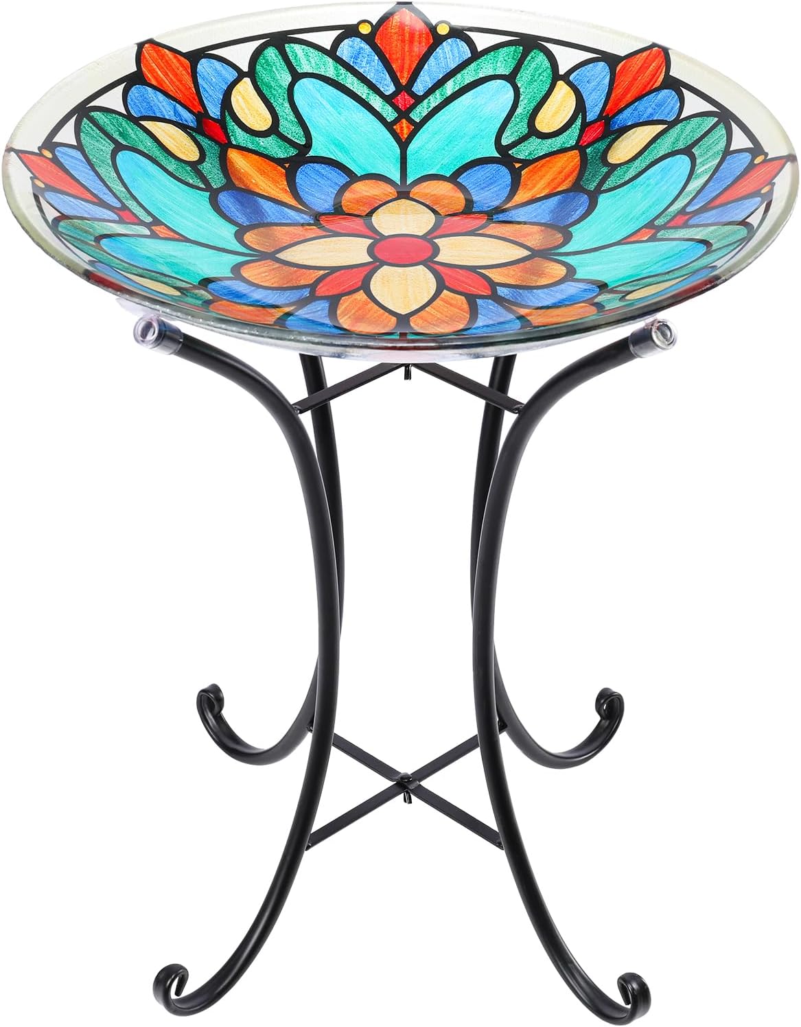 MUMTOP Bird Bath-Bird Baths for Outdoors - Glass Large Bird Bath Bowl with Metal Stand, Symmetrical Patterns Bird Feeders for Outside and Garden, Patio,Lawn Decor