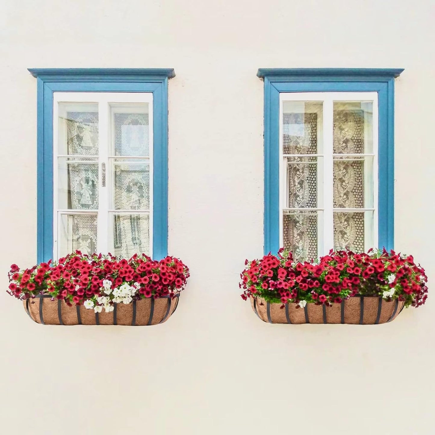 4 Pcs 30“ Window Box Deck Railing Planter with Coco Liner for Outdoor Balcony Porch Fence Patio Rail