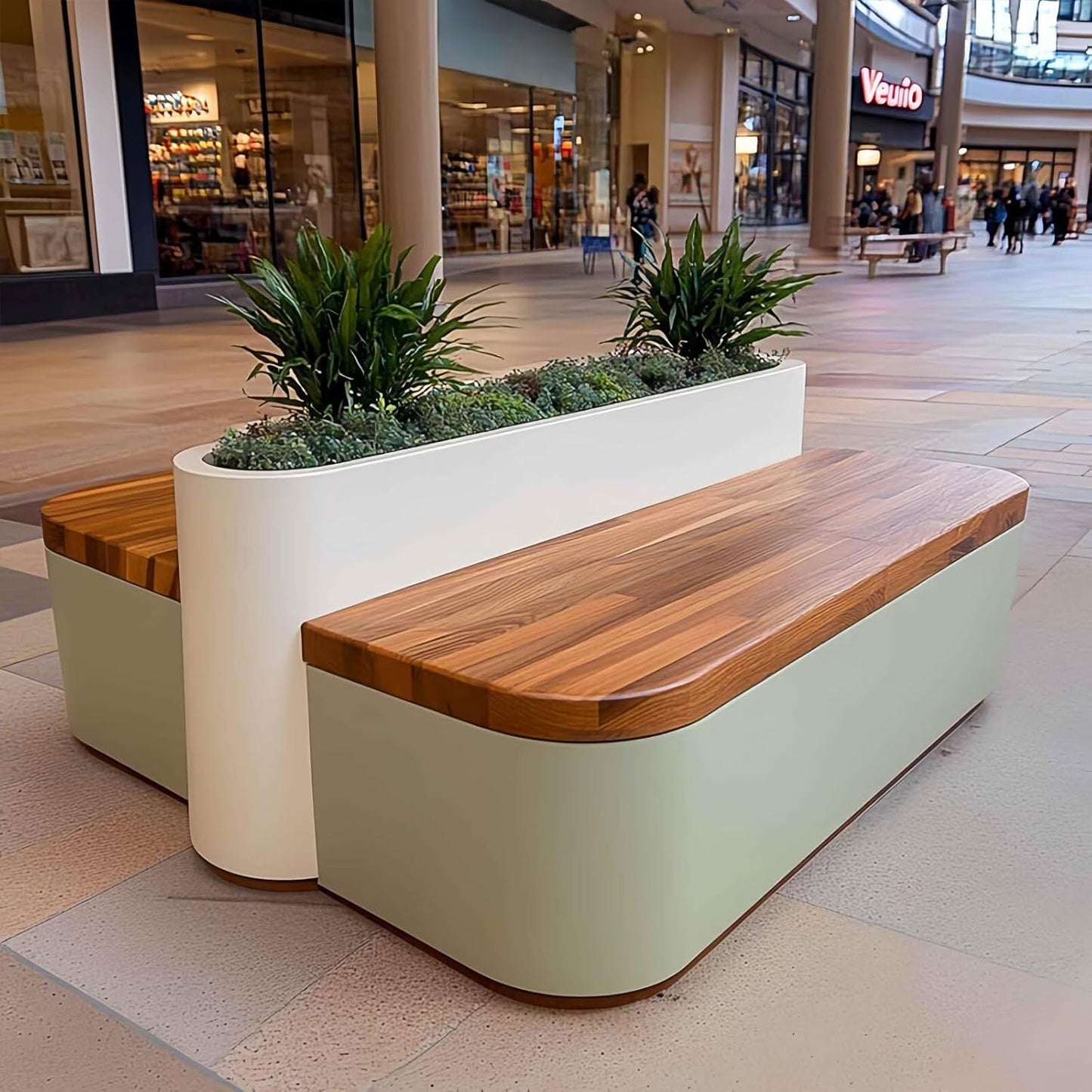 Outdoor Bench - Modern Outdoor Park Planter Bench Includes Luxurious and Simple Flower Box & Wooden Seating Area for Commercial Plaza,Food Court(47.24IN)