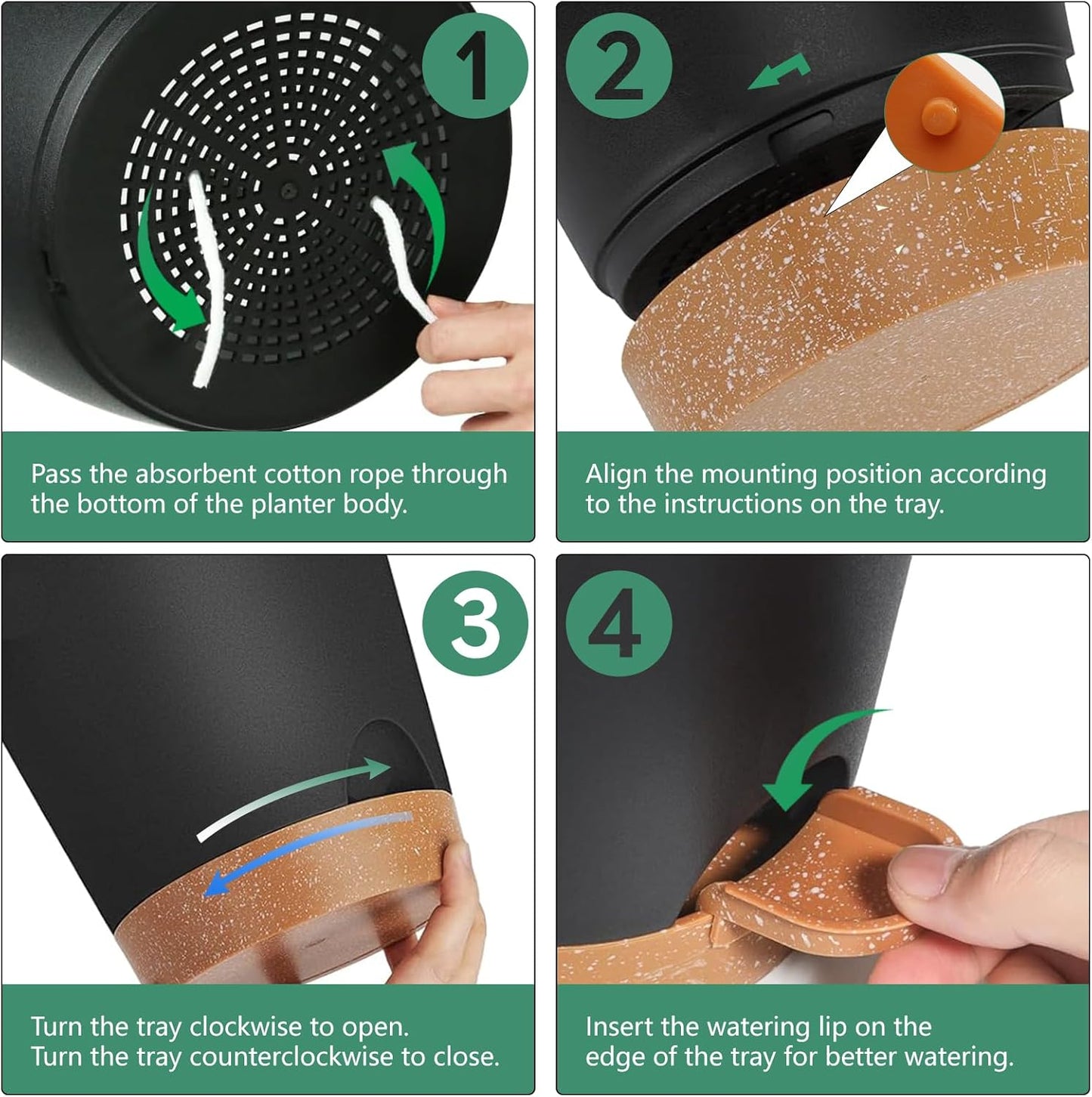 Self Watering Pots 7Pack Planting Pots for All Indoor Plants, Flower Planting Pots with Drainage Hole and Reservoir Black Plastic Succulent Planter Modern Decorations/Gift Idea