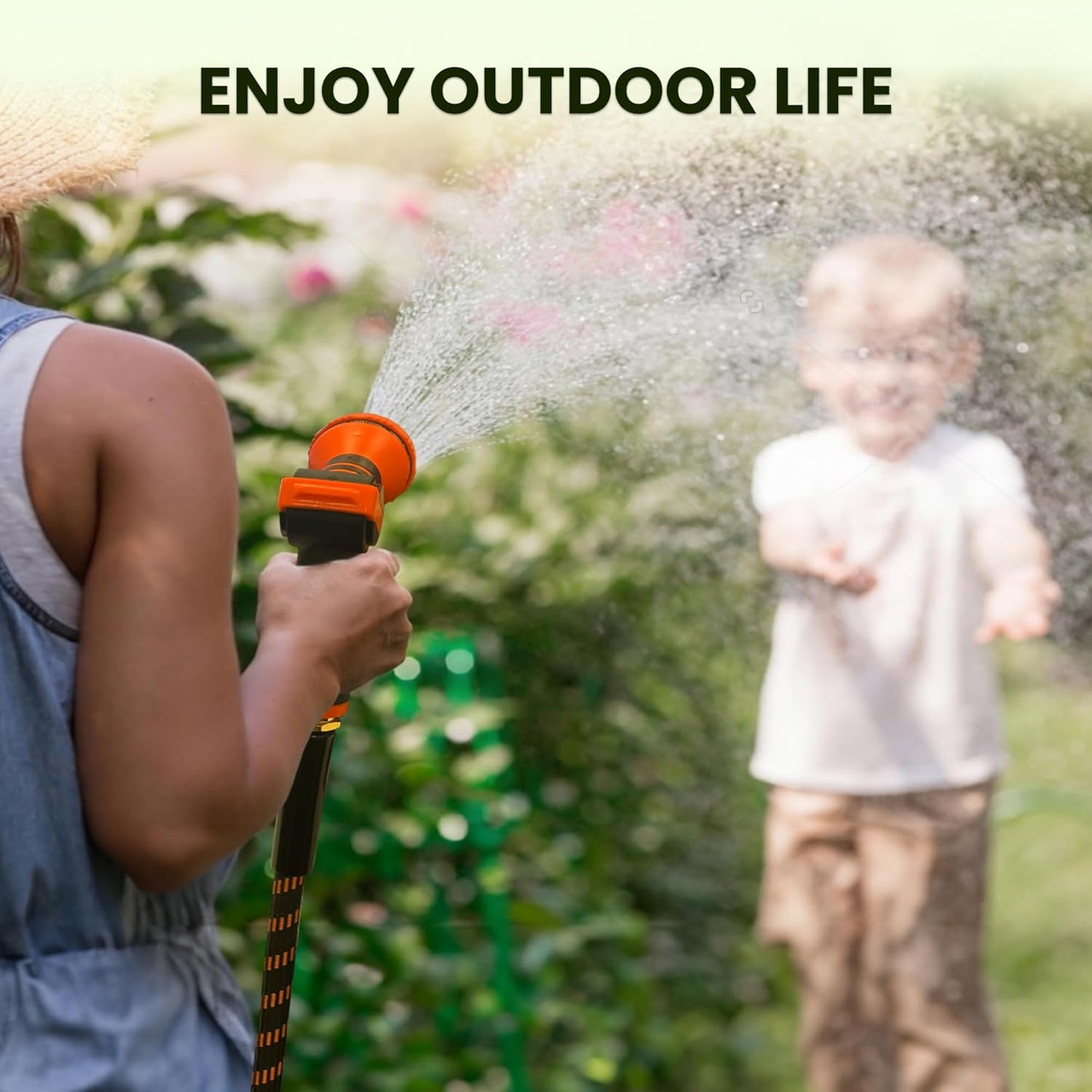 Giraffe Tools Garden Hose 25FT 1/2” Non-Expandable Lightweight Flexible Water Hoses Burst 600 psi with 9 Spray Function Nozzle Heavy Duty Hose