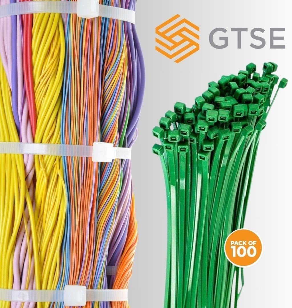 GTSE 14 Inch Green Zip Ties, 100 Pack, 50lb Strength, UV Resistant Long Nylon Cable Ties, Self-Locking 14" Tie Wraps