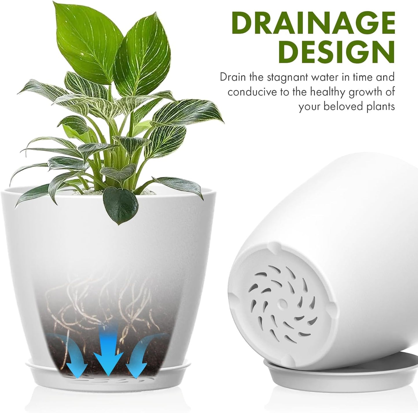 16 Pack 4 Inch Plant Pots with Drainage Holes and Saucers, Pots for Plant Indoor, Plastic Planters for Succulents and Small Plants, White