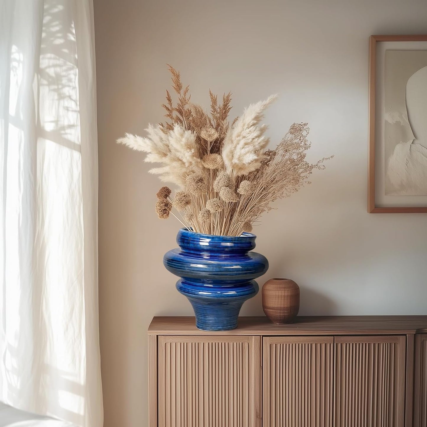 Ceramic Pots for Plants - 11 Inch Ceramic Planter with Drainage Hole, Unique Planters for Indoor Outdoor, Large Decorative Flower Pot, Home Office Room Decor, Gifts for Plants Lover, Blue