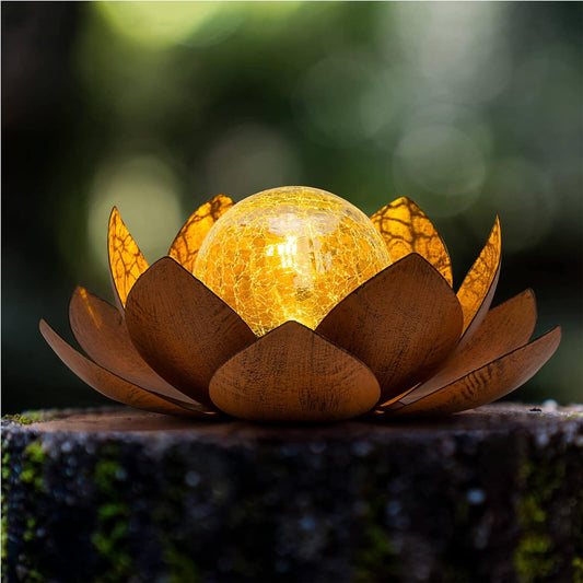 Huaxu Solar Lights Outdoor Decor Metal Lotus Flower LED Waterproof Glass Decorative Gifts for Garden Lover Women Mom Table Pathway Lawn Patio Yard Ground