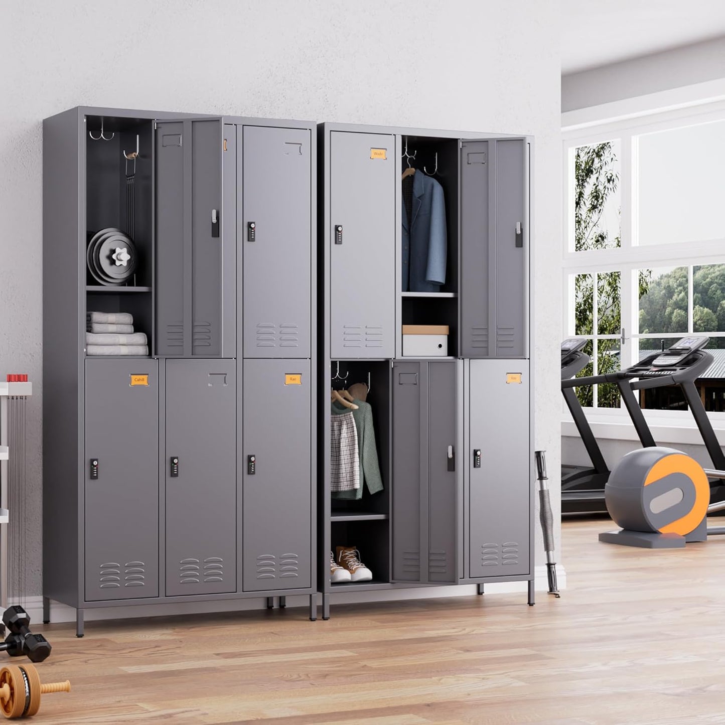 Metal Locker for Employees with Combination Locks,Metal Lockers with Business Card Holder and 18 Hooks for School Garage Office Gym Home,Assembly Required,Dark Grey