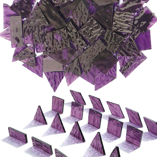 200G Oversize Transparent Glass Mosaic Tiles for Crafts, 4 Shapes Textured Cathedral Stained Glass Mosaic Pieces for Mosaic Art Decor, Violet Purple