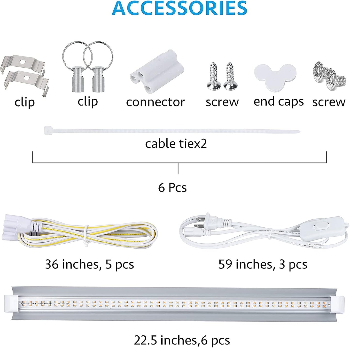 Grow Light, 2ft T8,150W(6 x 25W, 900W Equivalent), Super Bright, Full Spectrum Sunlight Plant Light, LED Grow Light Strips, Grow Light Bulbs for Indoor Plants,Greenhouse,6-Pack